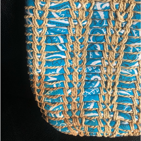 Ralph Lauren Polo Jean Co. Blue & White Bandanna Woven Straw Mini Bag - Picture 5 of 11